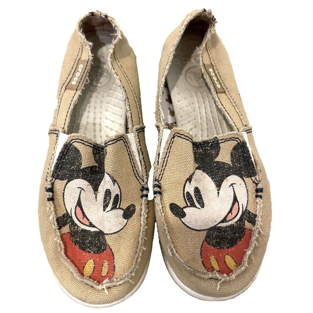 Disney Mickey Mouse Crocs Canvas Slip On Loafers Shoes Womens Size 5